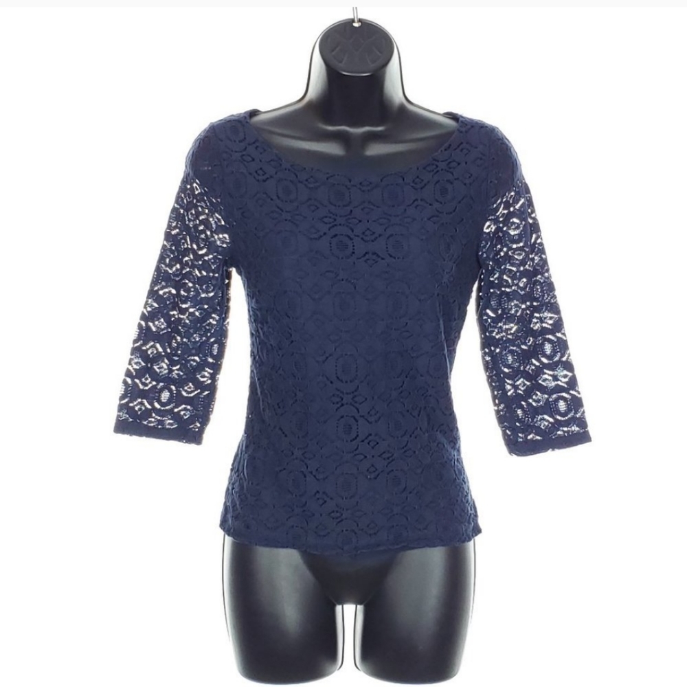 BANANA REPUBLIC Lace Blouse Side Zip Top Navy